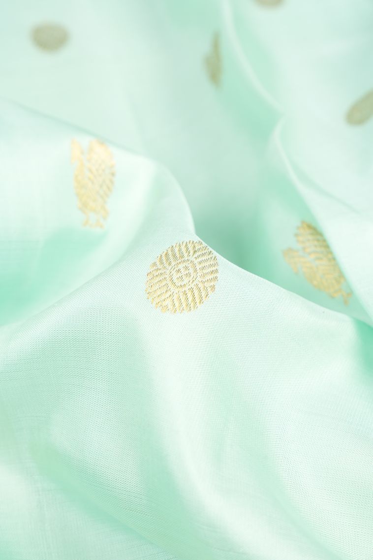 Arctic Blue Kanchipuram Silk Sarees with Gold Zari Peacock Motifs view 4