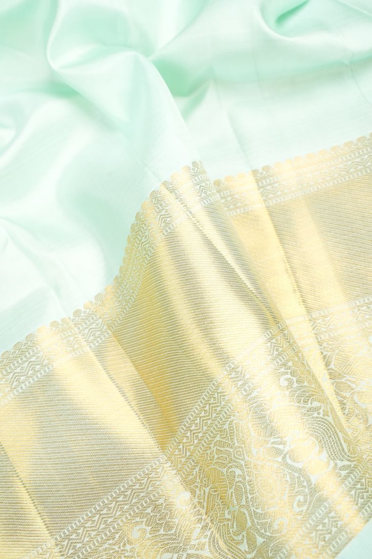 Arctic Blue Kanchipuram Silk Sarees with Gold Zari Peacock Motifs view 3