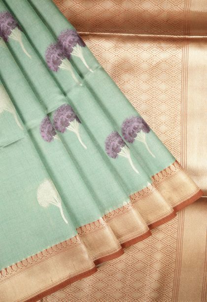 Arctic Blue Tussar Saree with Without Zari Zari Buttis (small Dots Or Motifs)