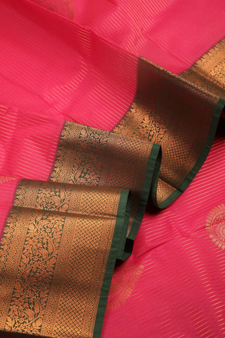 Hot Pink Visiri Madippu Silk Sarees with Copper Zari Stripes view 4
