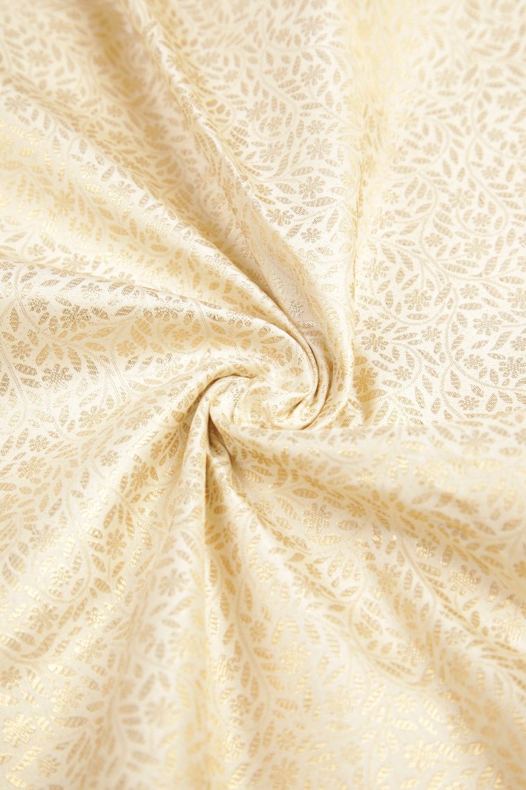 Cream White Samudrika Pattu with Copper Zari Floral Patterns view 4