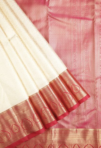 Cream White Samudrika Pattu with Copper Zari Floral Patterns
