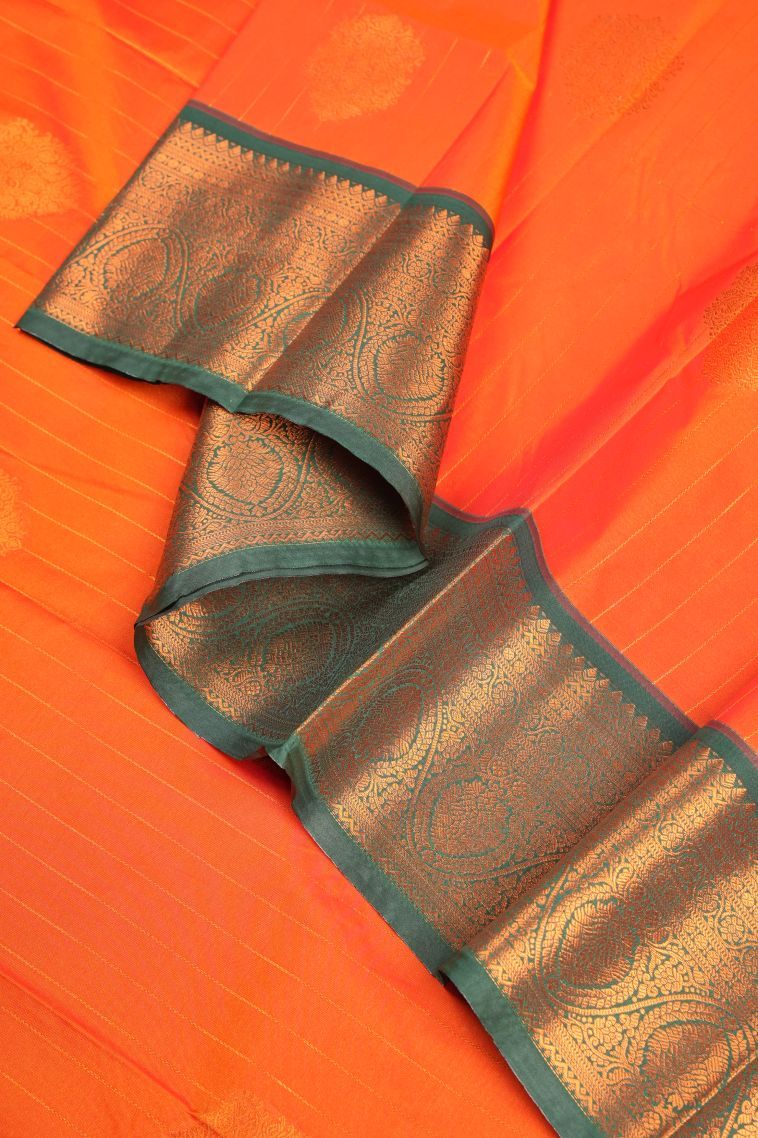 Strawberry Pink Visiri Madippu Silk Sarees with Copper Zari Stripes view 4