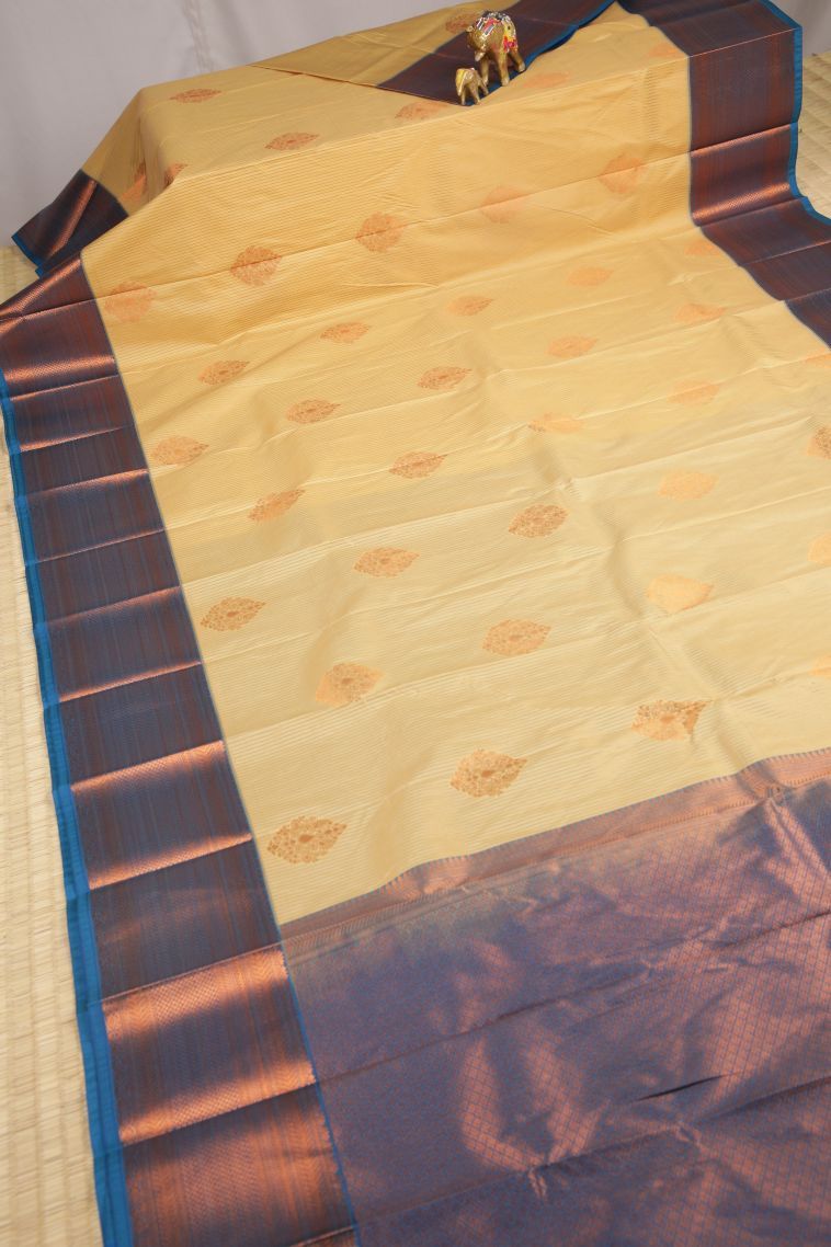 Cream White Visiri Madippu Silk Sarees with Copper Zari Stripes view 2