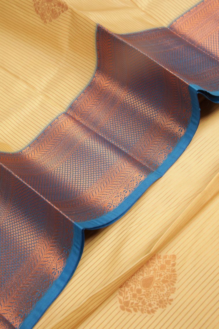 Cream White Visiri Madippu Silk Sarees with Copper Zari Stripes view 4