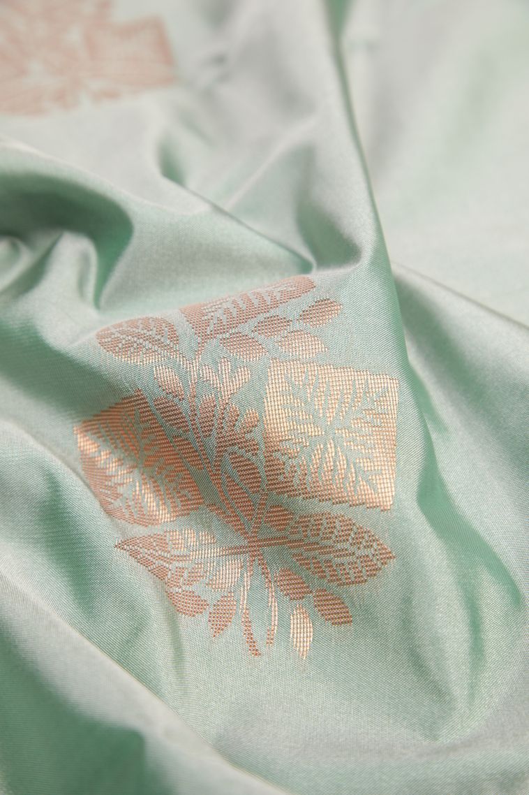 Arctic Blue Soft Silk Saree with Copper Zari Buttis (small Dots Or Motifs) view 4