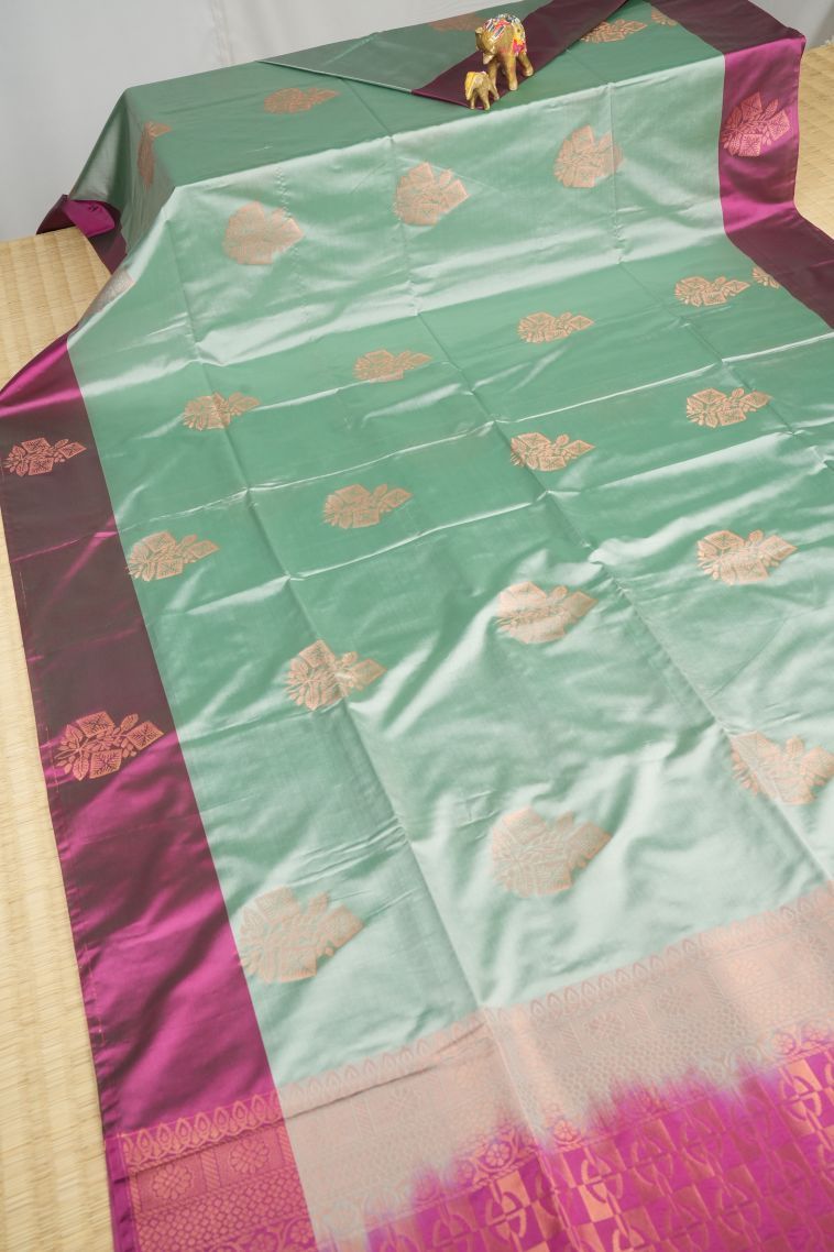 Arctic Blue Soft Silk Saree with Copper Zari Buttis (small Dots Or Motifs) view 2