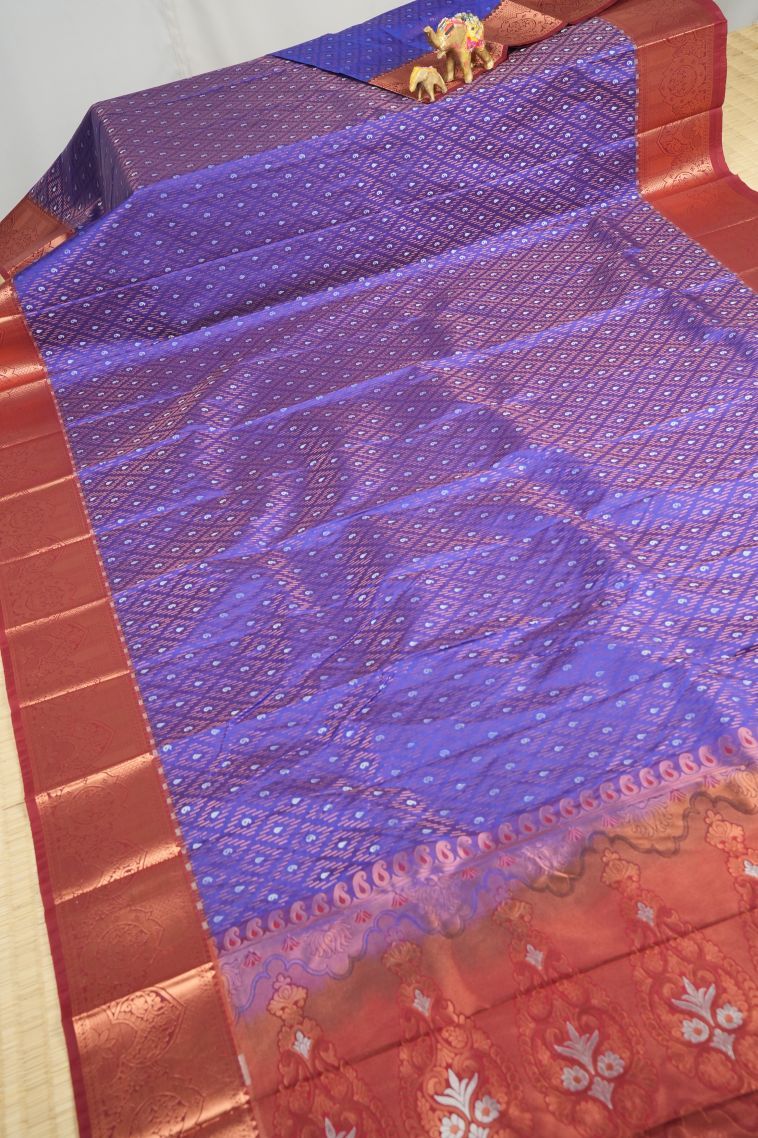 Lapis Blue Visiri Madippu Silk Sarees with Copper Zari Stripes view 2