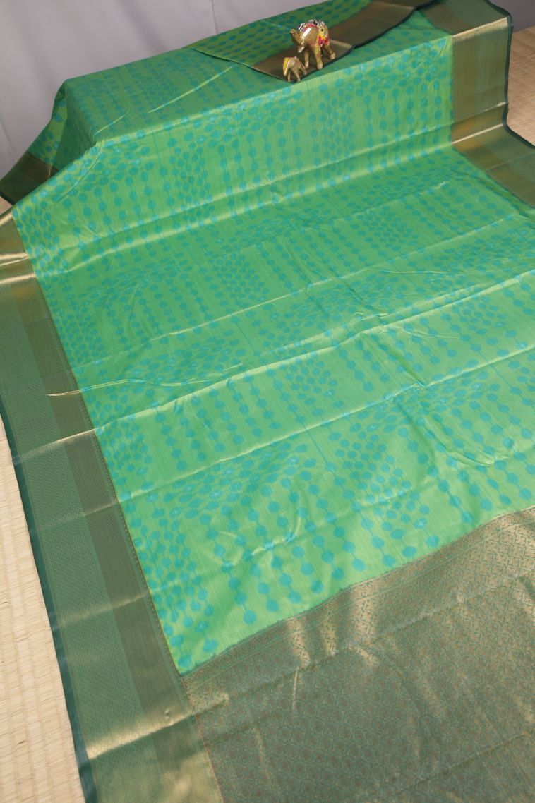 Mint Green Soft Silk Sarees with Without Zari Zari Floral Patterns view 2