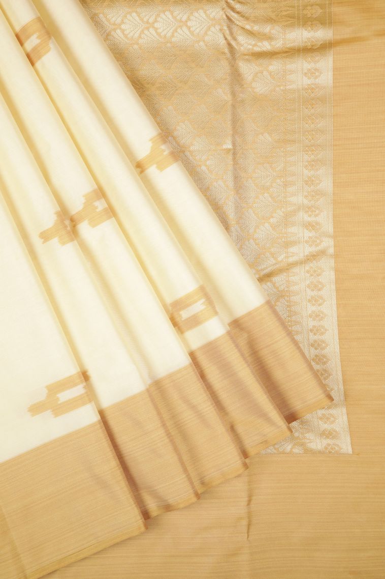 Alabaster White Soft Silk Sarees with Without Zari Zari Geometric Shapes view 1