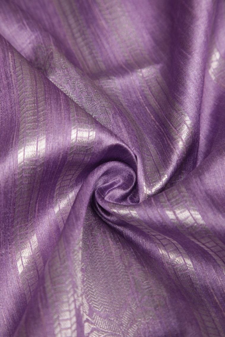 Lavender Purple Tussar Saree with Silver Zari Stripes view 4