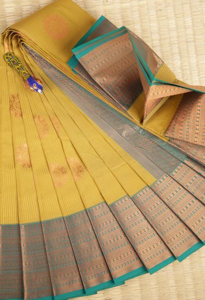 Gold Visiri Madippu Silk Sarees with Copper Zari Stripes