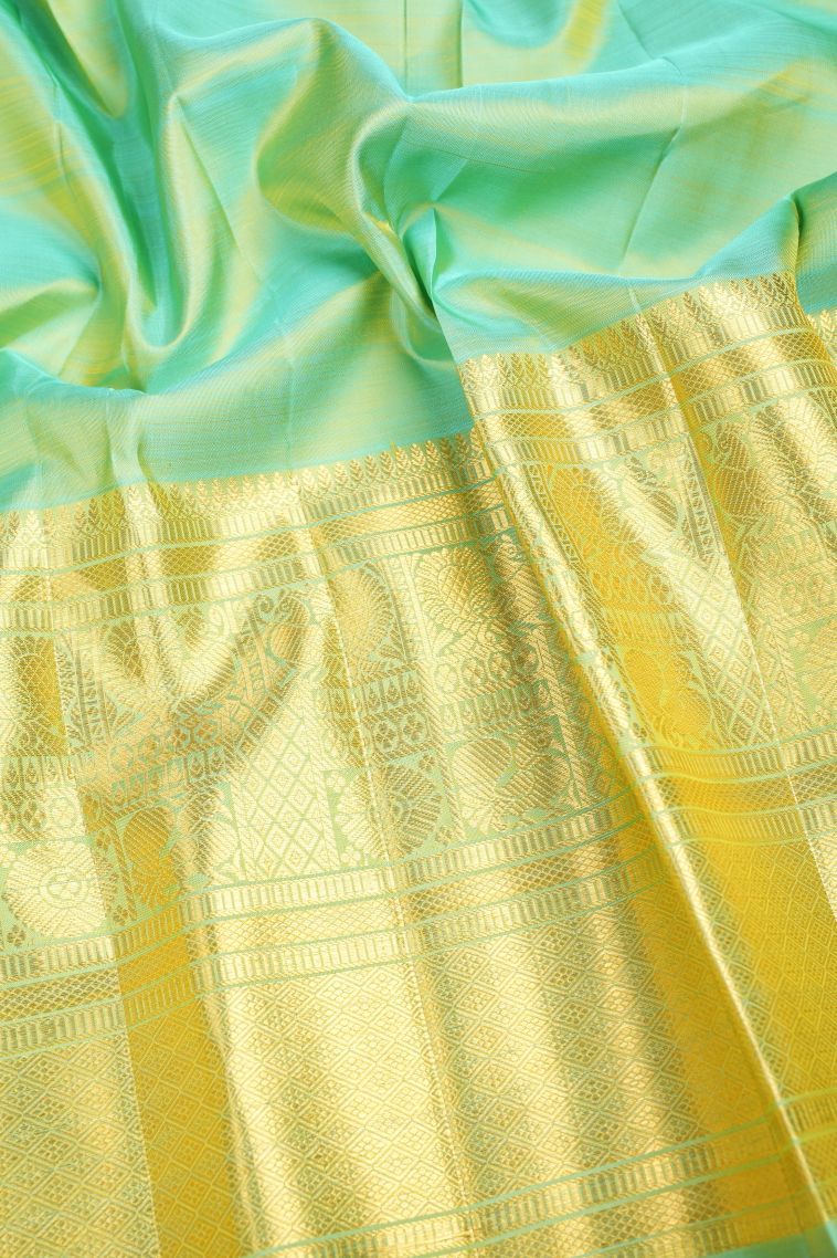 Mint Green Kanchipuram Silk Sarees with Gold Zari Buttis (small Dots Or Motifs) view 3