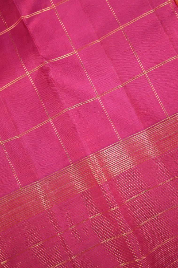 Amber Orange Kanchipuram Silk Sarees with Gold Zari Checks view 3