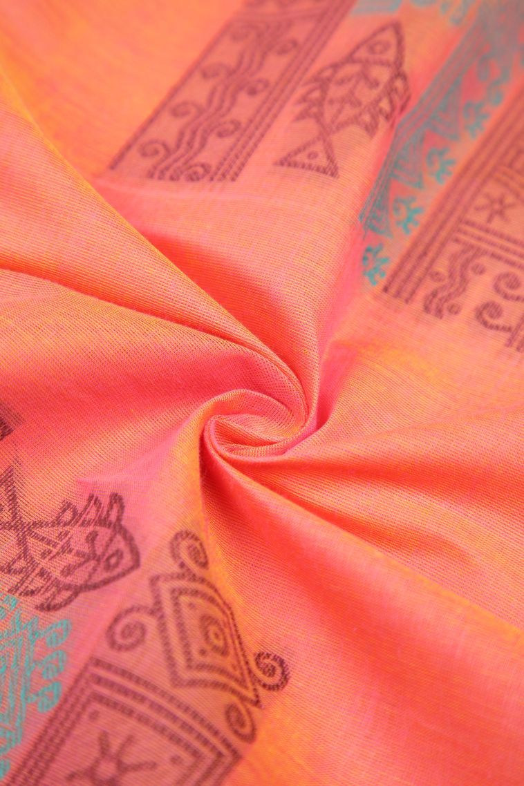 Peach Pink Kovai Cotton Sarees with Without Zari Zari Buttis (small Dots Or Motifs) view 4