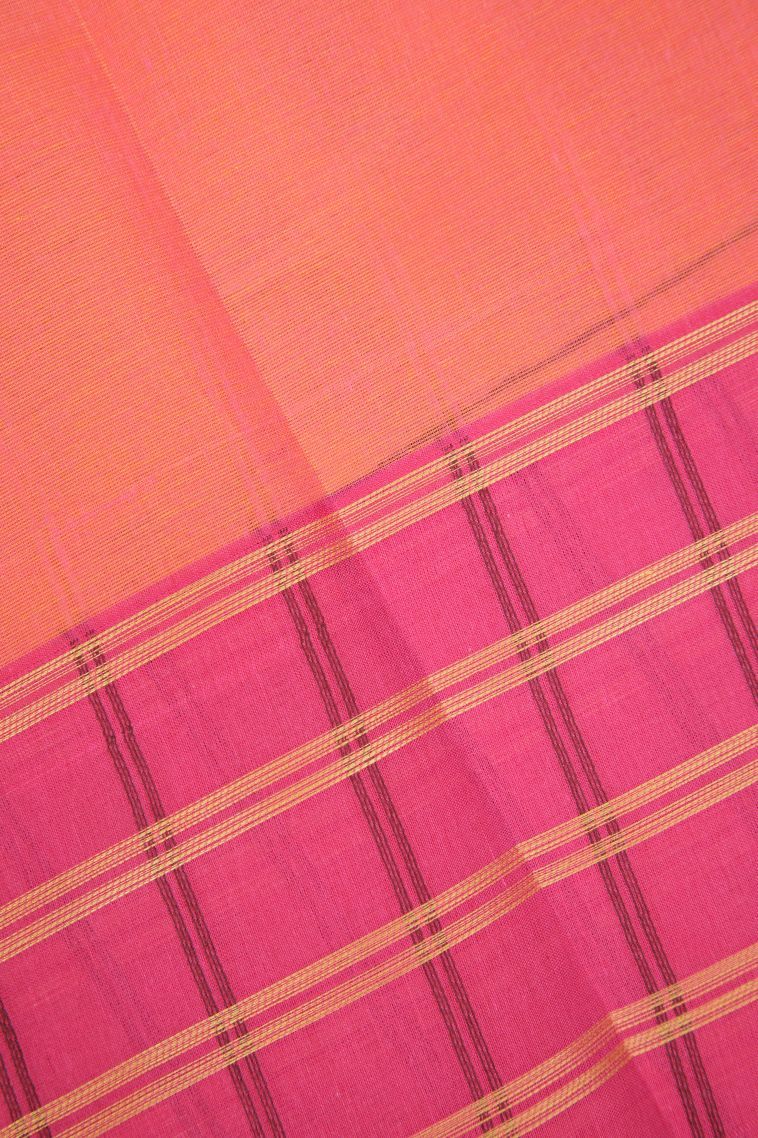 Peach Pink Kovai Cotton Sarees with Without Zari Zari Buttis (small Dots Or Motifs) view 3