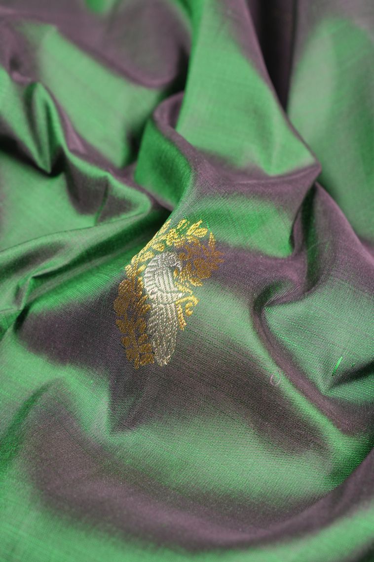 Basil Green Kanchipuram Silk Sarees with Gold Zari Buttis (small Dots Or Motifs) view 4