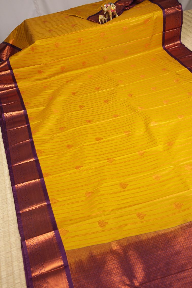 Gold Visiri Madippu Silk Sarees with Copper Zari Stripes view 2