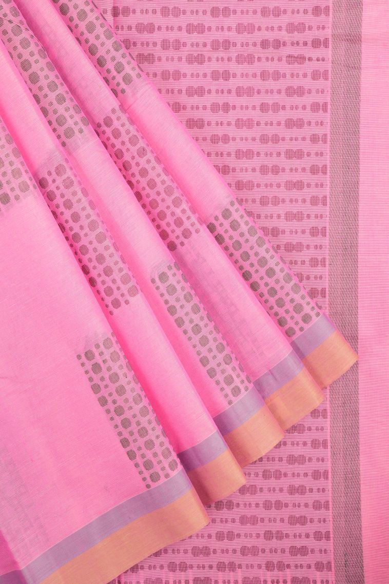 Ballet Pink Kovai Cotton Sarees with Without Zari Zari Buttis (small Dots Or Motifs) view 1