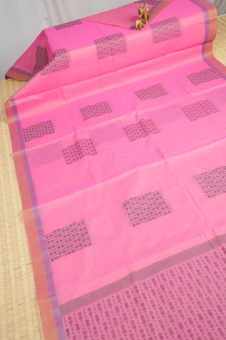 Ballet Pink Kovai Cotton Sarees with Without Zari Zari Buttis (small Dots Or Motifs) view 2