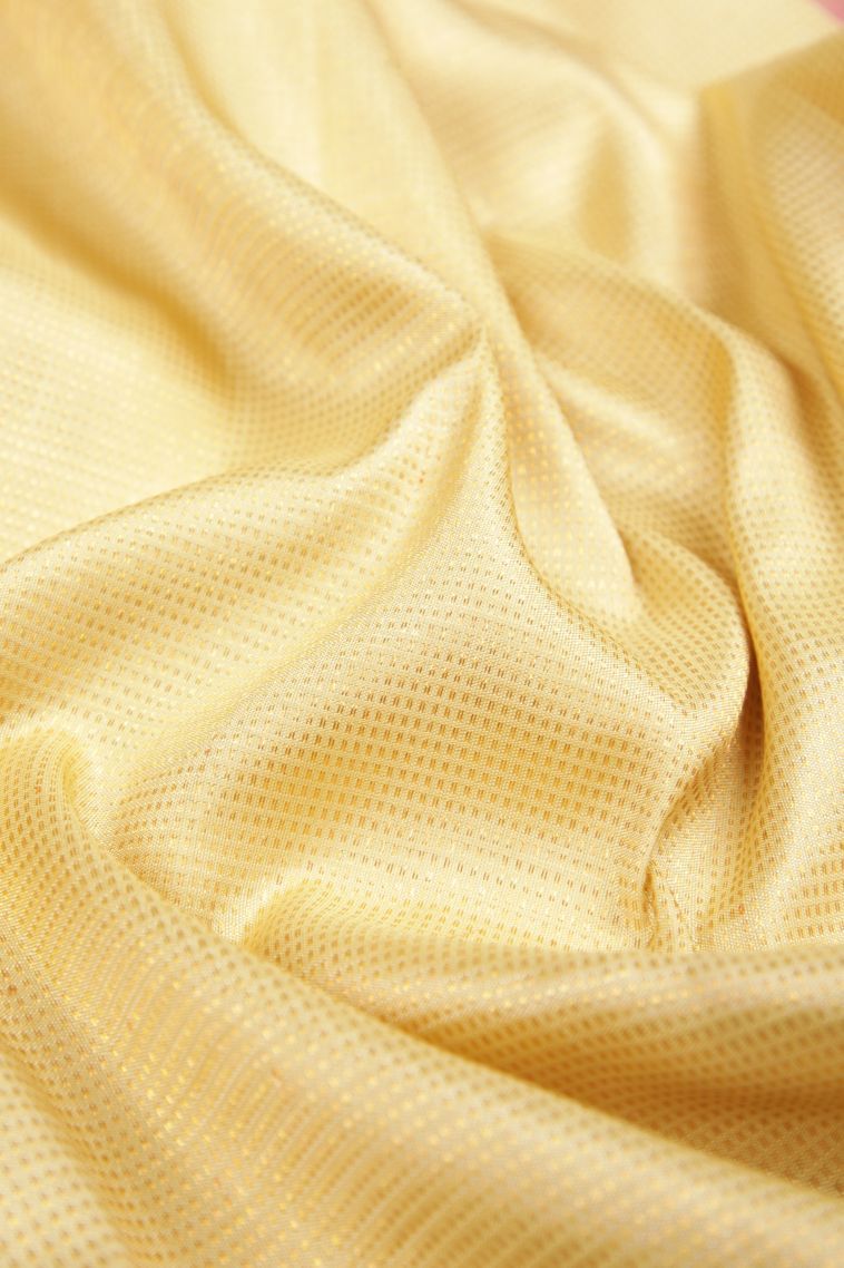 Alabaster White Kanchipuram Silk Sarees with Gold Zari Stripes view 4