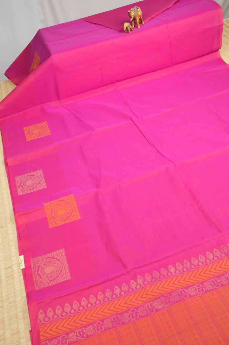 Ballet Pink Kovai Cotton Sarees with Without Zari Zari Checks view 2