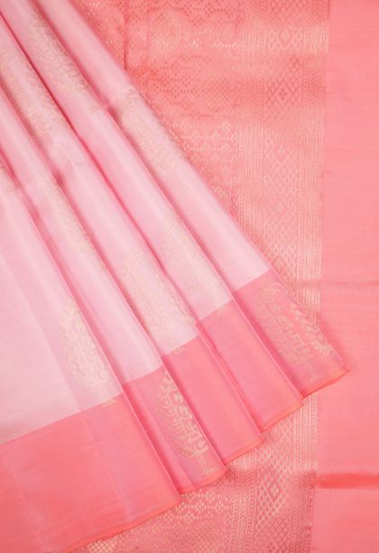 Ballet Pink Soft Silk Saree with Copper Zari Buttis (small Dots Or Motifs)