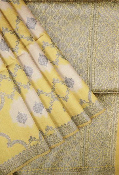 Gold Tussar Saree with Bronze Zari Floral Patterns