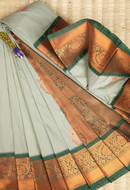 Sapphire Blue Visiri Madippu Silk Sarees with Copper Zari Buttis (small Dots Or Motifs)