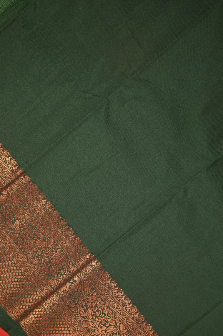 Rose  Red Visiri Madippu Silk Sarees with Copper Zari Stripes view 3