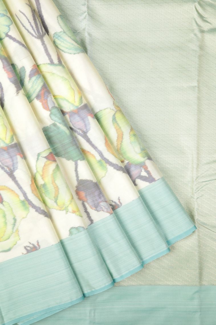 Daisy White Soft Silk Sarees with Without Zari Zari Floral Patterns view 1