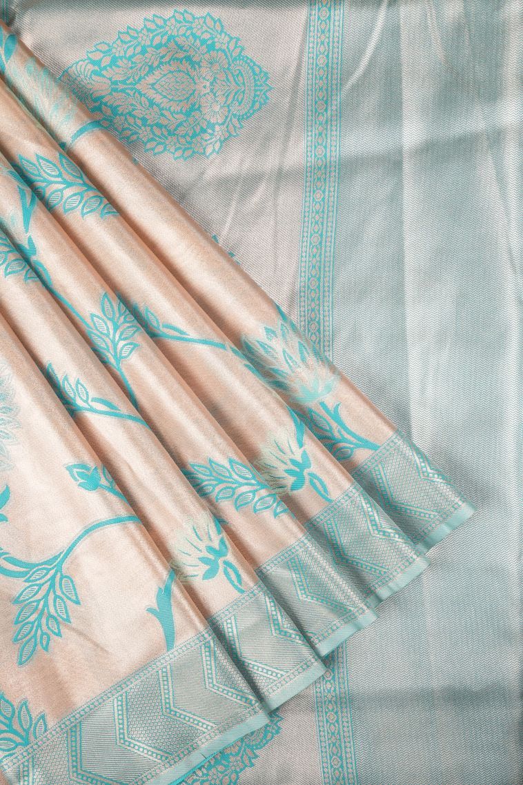 Lace White Tissue Silk Sarees with Copper Zari Floral Patterns view 1