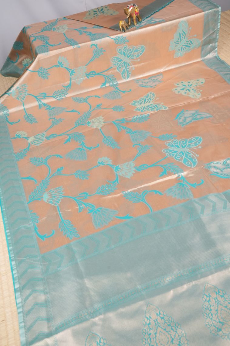 Lace White Tissue Silk Sarees with Copper Zari Floral Patterns view 2