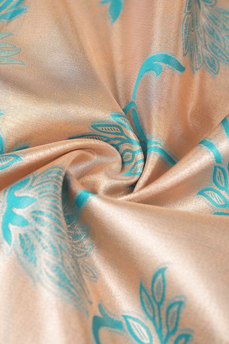 Lace White Tissue Silk Sarees with Copper Zari Floral Patterns view 4