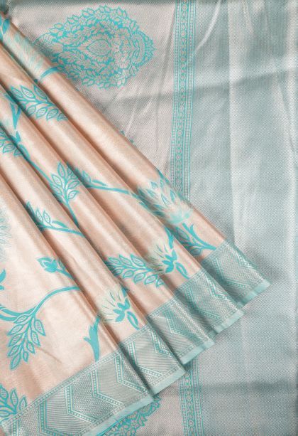Lace White Tissue Silk Sarees with Copper Zari Floral Patterns