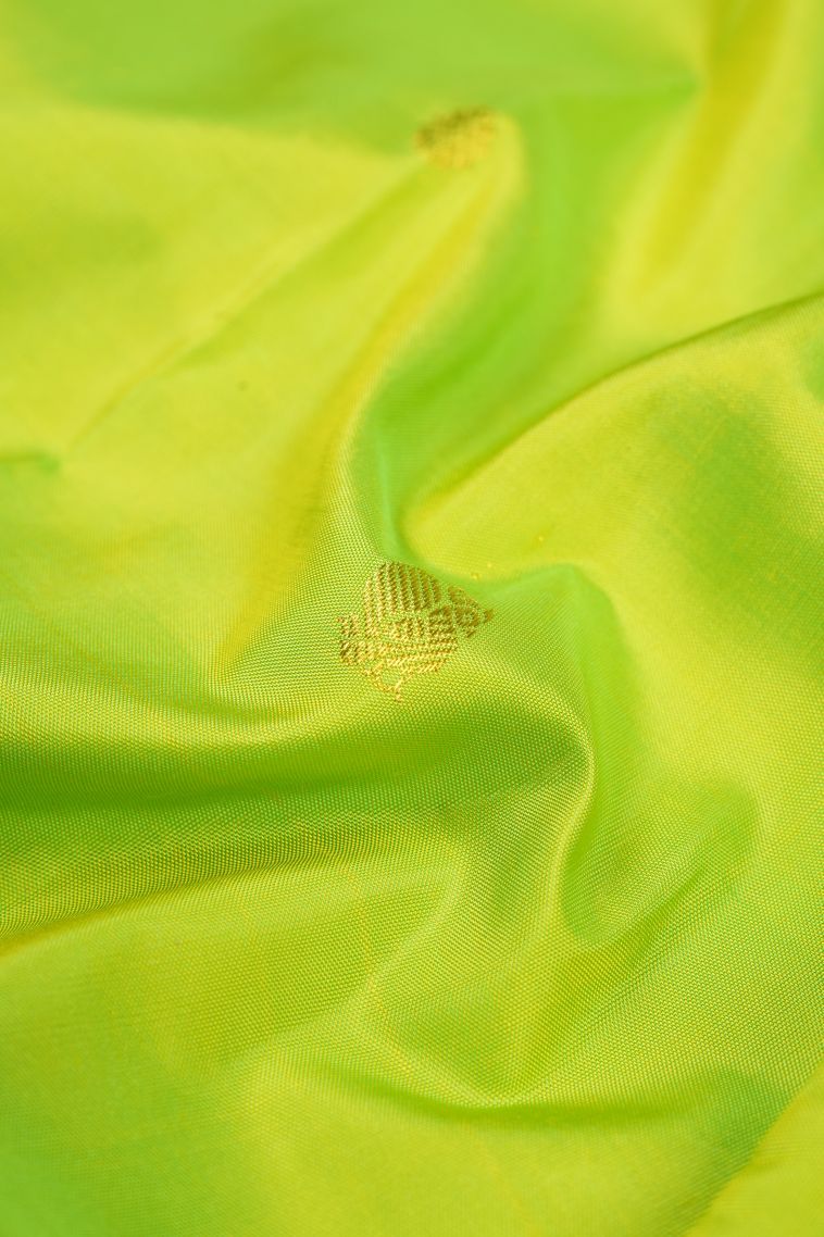 Chartreuse Green Kanchipuram Silk Sarees with Gold Zari Buttis (small Dots Or Motifs) view 4