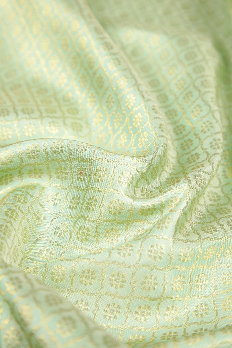 Mint Green Kanchipuram Silk Sarees with Gold Zari Buttis (small Dots Or Motifs) view 4