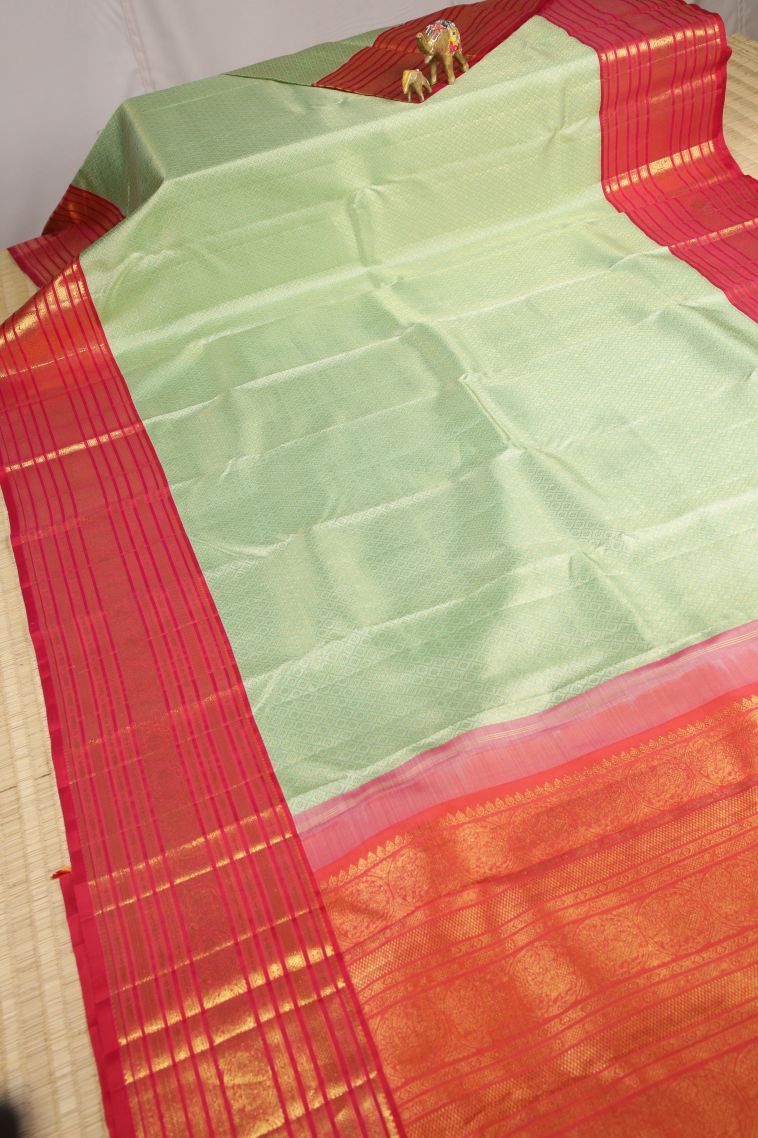 Mint Green Kanchipuram Silk Sarees with Gold Zari Buttis (small Dots Or Motifs) view 2