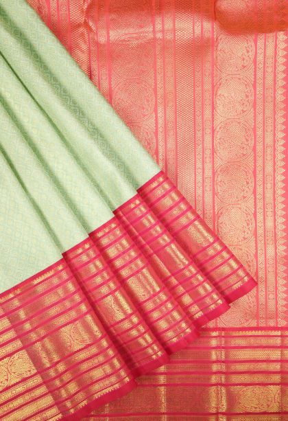 Mint Green Kanchipuram Silk Sarees with Gold Zari Buttis (small Dots Or Motifs)