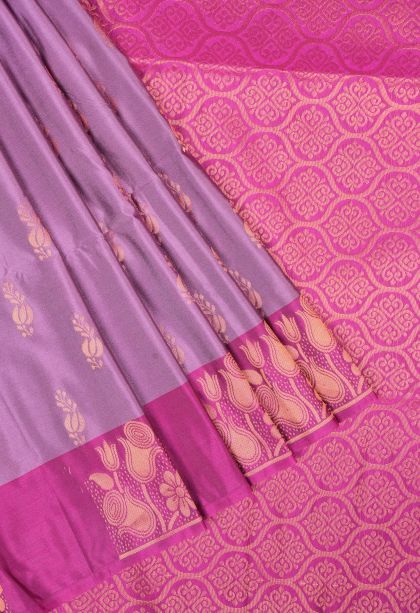 Lilac Purple Soft Silk Saree with Copper Zari Buttis (small Dots Or Motifs)