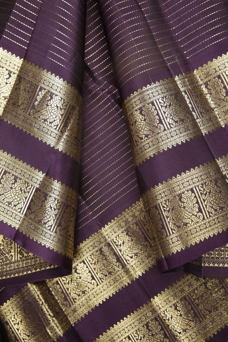 Magenta Purple Kanchipuram Silk Sarees with Gold Zari Checks view 3