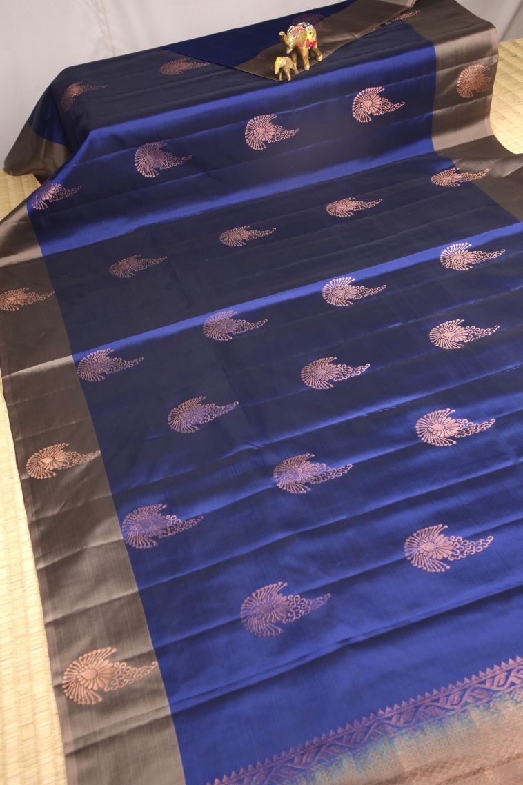 Azure Blue Soft Silk Saree with Copper Zari Buttis (small Dots Or Motifs) view 2