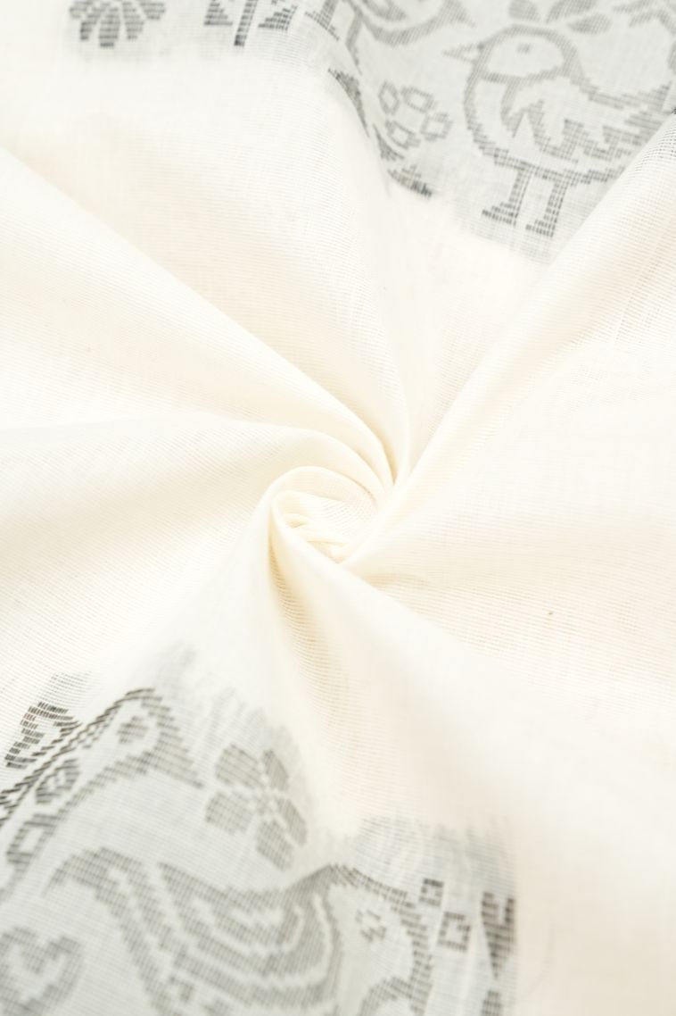 Porcelain White Kovai Cotton Sarees with Without Zari Zari Buttis (small Dots Or Motifs) view 4