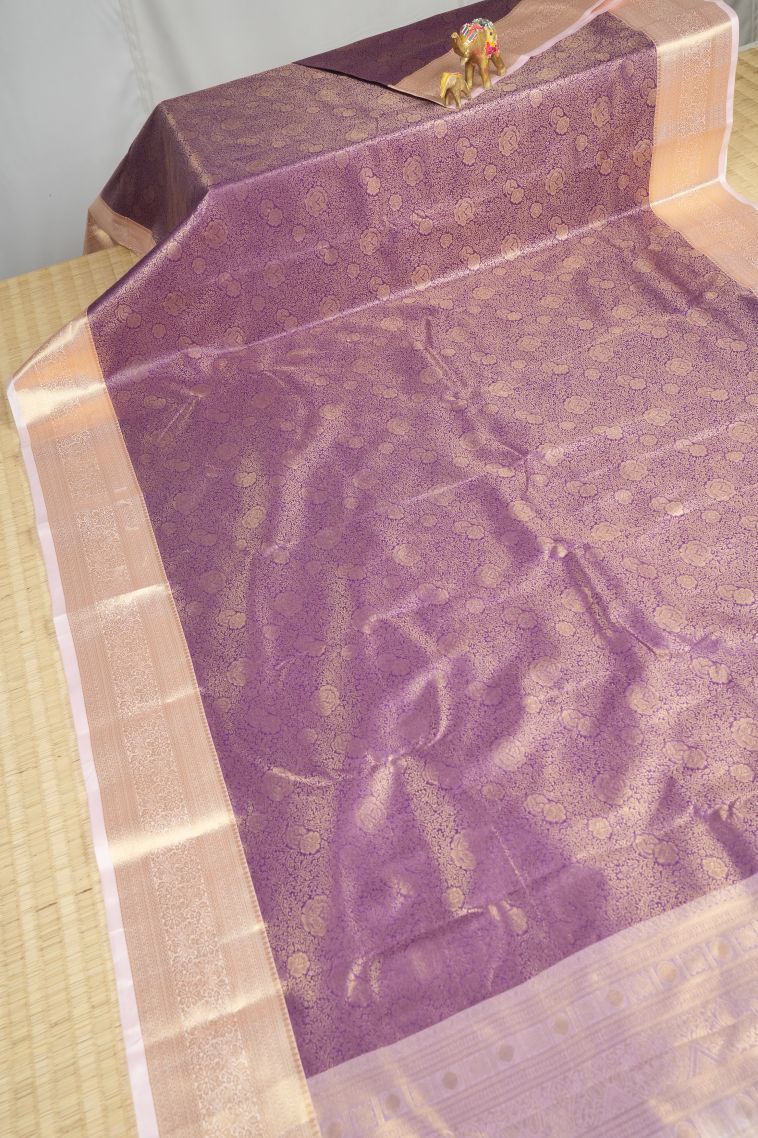 Jam Purple Samudrika Pattu with Copper Zari Floral Patterns view 2