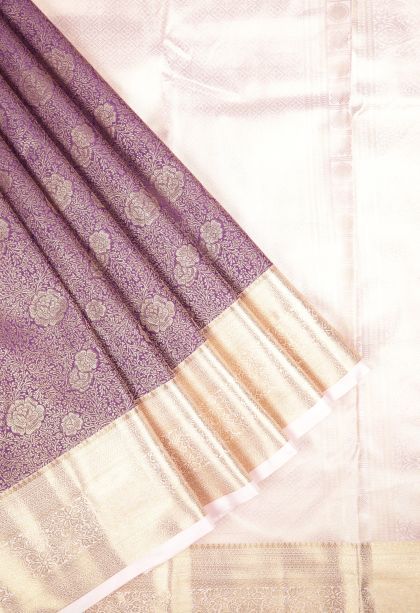 Jam Purple Samudrika Pattu with Copper Zari Floral Patterns