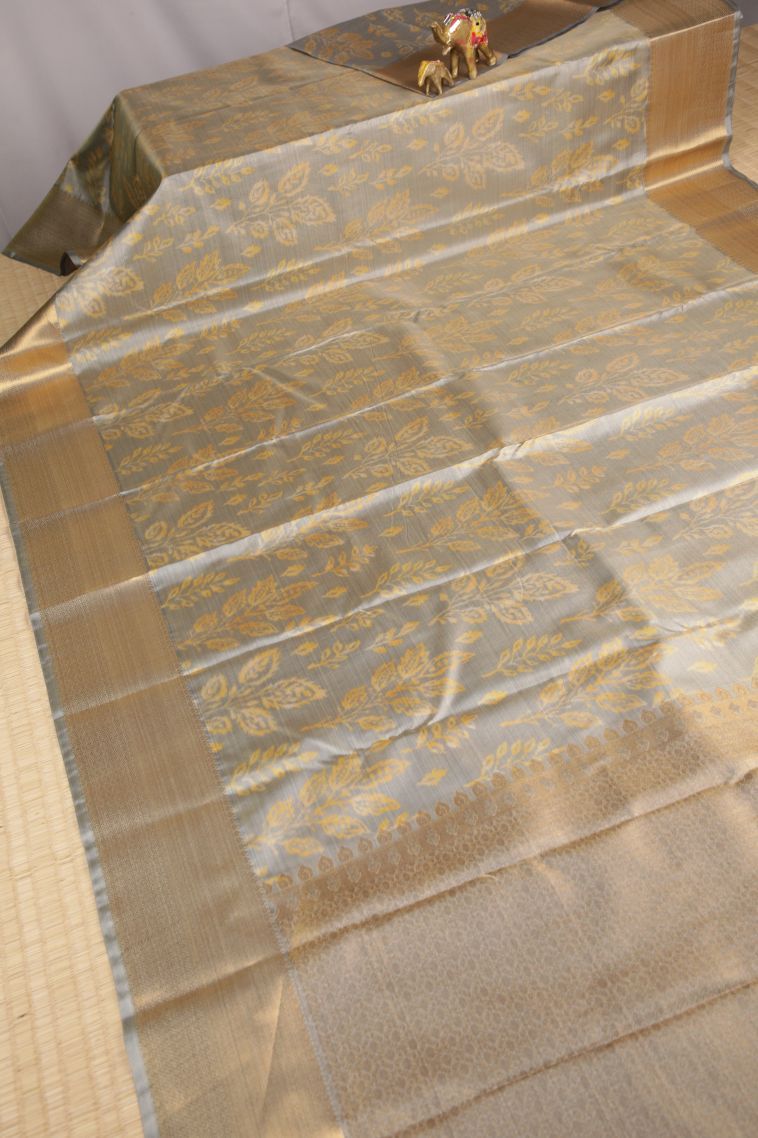 Granite Black Soft Silk Sarees with Without Zari Zari Floral Patterns view 2