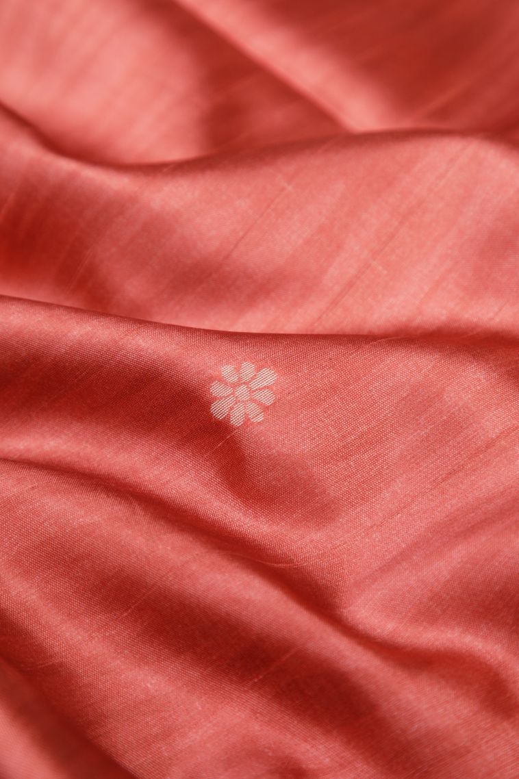 Coral Pink Tussar Saree with Without Zari Zari Buttis (small Dots Or Motifs) view 4