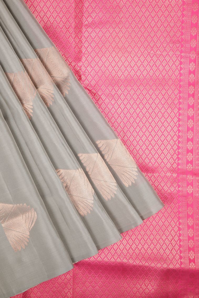 Gray Black Soft Silk Saree with Copper Zari Buttis (small Dots Or Motifs) view 1