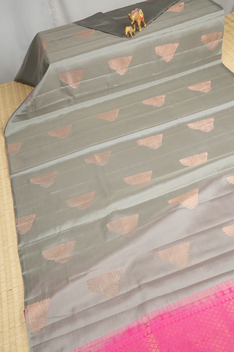 Gray Black Soft Silk Saree with Copper Zari Buttis (small Dots Or Motifs) view 2