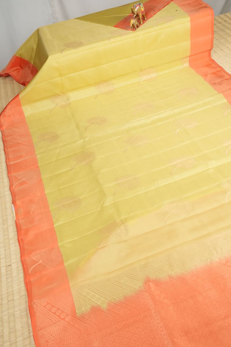 Macaroon Yellow Soft Silk Saree with Copper Zari Buttis (small Dots Or Motifs) view 2